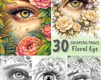 Floral eye coloring pages, book for adults and children, 30 printable relaxing coloring book, stress relief art(download PDF)