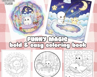 Cute Funny Fluffy coloring pages, 30 simple and bright drawings, relaxing coloring pages for adults and children (download PDF)