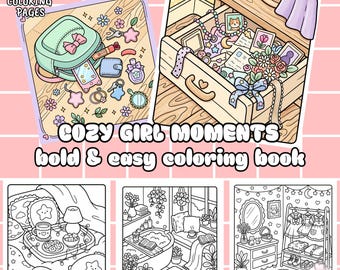 Kawaii cozy girl moments coloring pages,35 cute soft girl vibes, relaxing self care scenes,adult & teen coloring(download PDF)