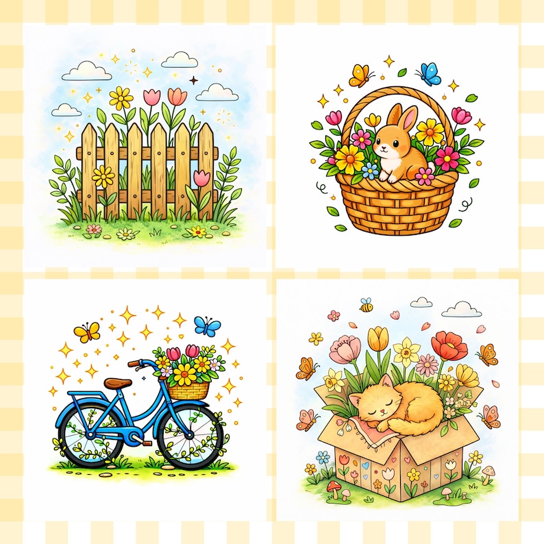 Cozy Spring Coloring Pages, Simple and Bright Drawings, Relaxing ...