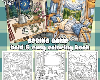 Hygge Camping Coloring Book, Cozy Nature Scenes for Adults, Cute Camper & Campfire Coloring Pages, Relaxing Digital (Download PDF)