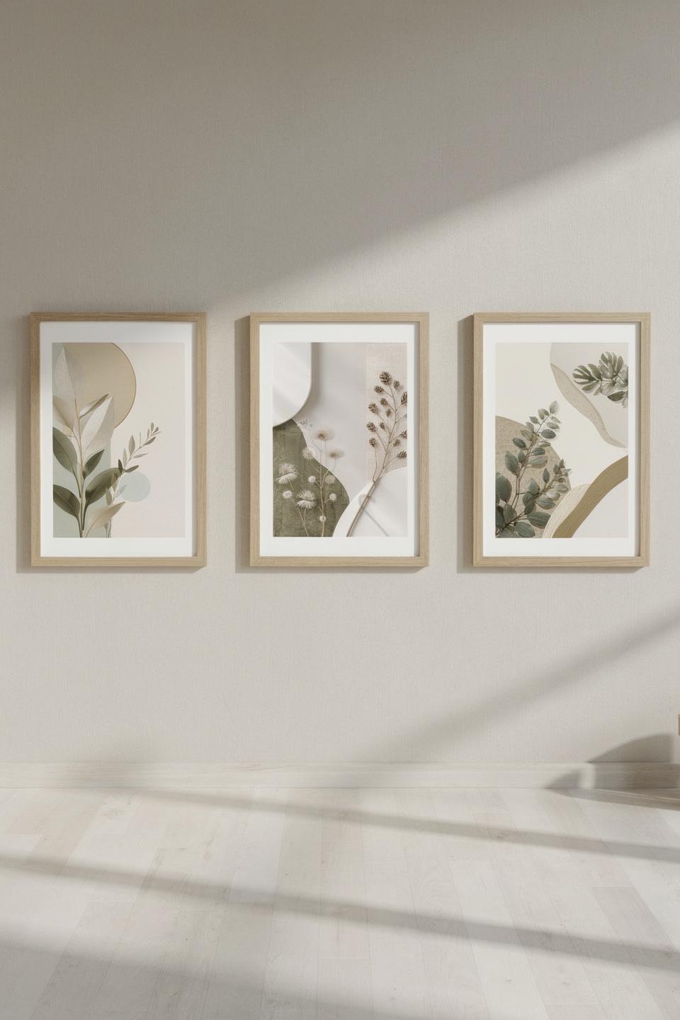 Botanical Wall Art Set of 3, Olive & Sage Green Japandi Prints - Etsy