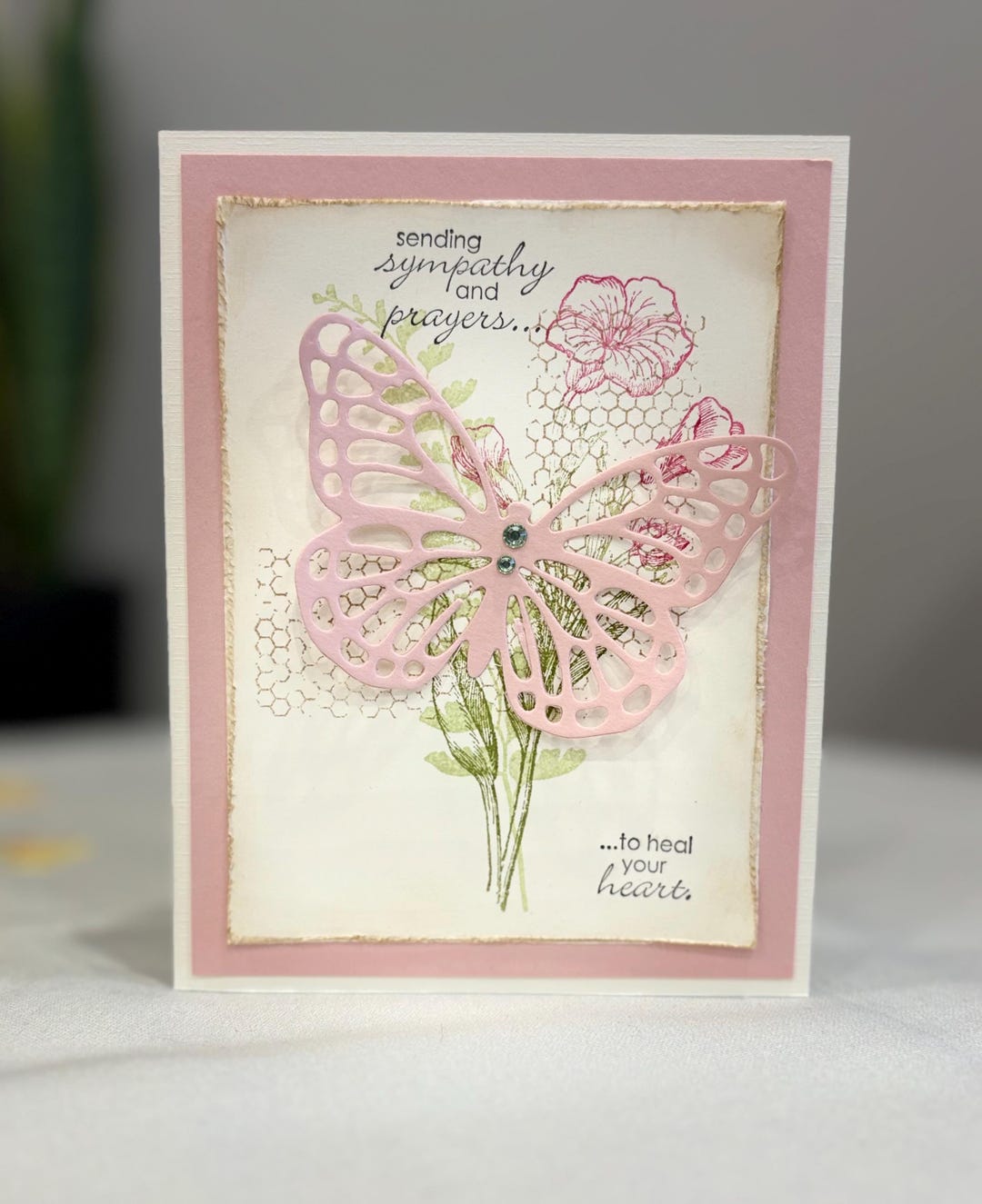 Thinking of You Card - Floral Sympathy Greeting Card With 3D Pink ...