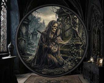 Macabre in Mourning Wall Clock | Gothic Memento Mori | 10" Pitch Black Wooden Frame