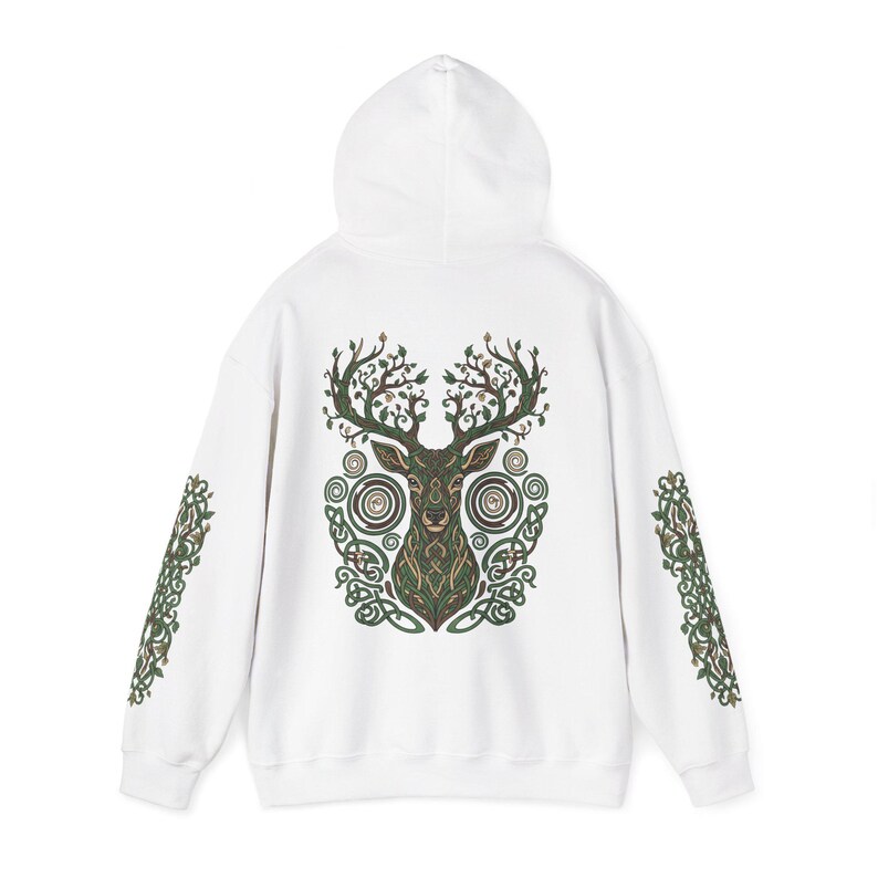 Sudadera con capucha de ciervo del bosque: estampado de astas de árbol en la espalda, diseño Nature Spirit imagen 14