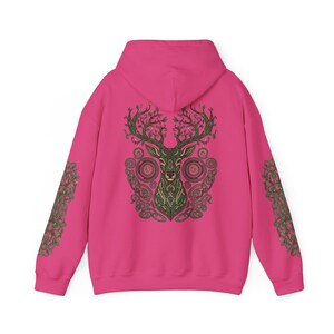 Sudadera con capucha de ciervo del bosque: estampado de astas de árbol en la espalda, diseño Nature Spirit Heliconia