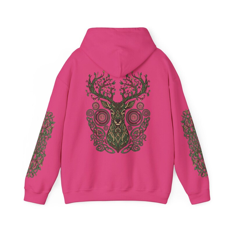Sudadera con capucha de ciervo del bosque: estampado de astas de árbol en la espalda, diseño Nature Spirit Heliconia