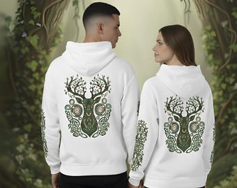 Forest Stag Hoodie – Tree Antlers Back Print, Nature Spirit Design