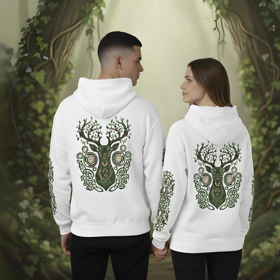 Forest Stag Hoodie – Tree Antlers Back Print, Nature Spirit Design