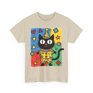 Kawaii Kidcore Clowncore Unisex Cotton Tee | Aesthetic Hand Drawn Look Shirt | Funky Black Cat Lover Gift Sand