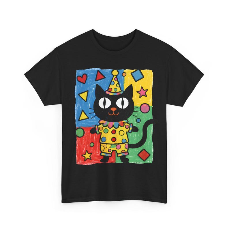 Kawaii Kidcore Clowncore Unisex Cotton Tee | Aesthetic Hand Drawn Look Shirt | Funky Black Cat Lover Gift Black