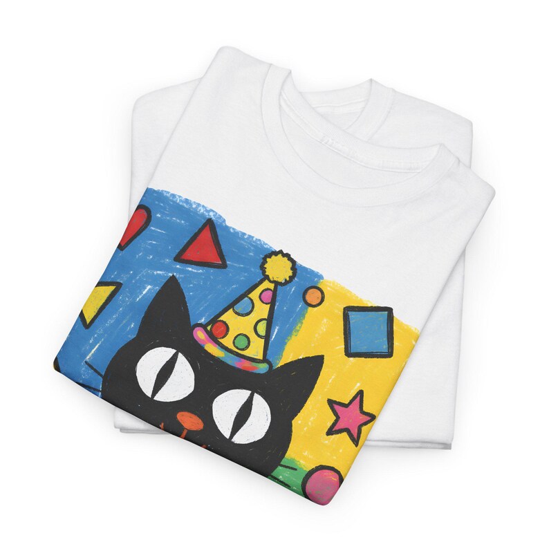 Kawaii Kidcore Clowncore Unisex Cotton Tee | Aesthetic Hand Drawn Look Shirt | Funky Black Cat Lover Gift image 17