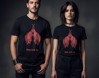 Koszulka z gotyckim nietoperzem, Hang With Me, Dark Academia Clothing