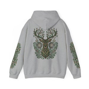 Sudadera con capucha de ciervo del bosque: estampado de astas de árbol en la espalda, diseño Nature Spirit Sport Grey