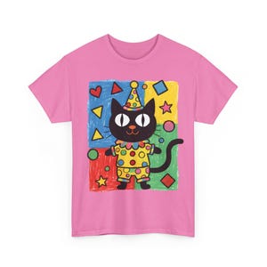 Kawaii Kidcore Clowncore Unisex Cotton Tee | Aesthetic Hand Drawn Look Shirt | Funky Black Cat Lover Gift Azalea