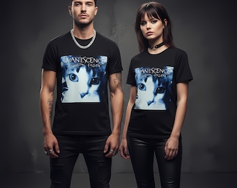 Evanescence Fallen Cat Album T-Shirt, Blue Goth Rock Tee