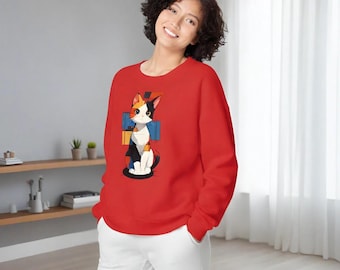 Sudadera de cuello redondo con diseño de gato de Mondrian: arte abstracto geométrico