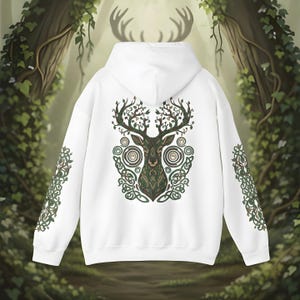 Sudadera con capucha de ciervo del bosque: estampado de astas de árbol en la espalda, diseño Nature Spirit imagen 2