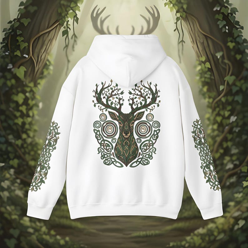 Sudadera con capucha de ciervo del bosque: estampado de astas de árbol en la espalda, diseño Nature Spirit imagen 2