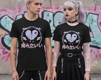 Maglietta Yami Kawaii Cuore Spezzato / Maglietta Pastel Goth E-Girl