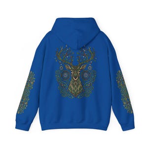 Sudadera con capucha de ciervo del bosque: estampado de astas de árbol en la espalda, diseño Nature Spirit Royal