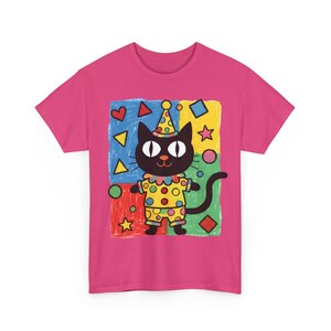 Kawaii Kidcore Clowncore Unisex Cotton Tee | Aesthetic Hand Drawn Look Shirt | Funky Black Cat Lover Gift Heliconia