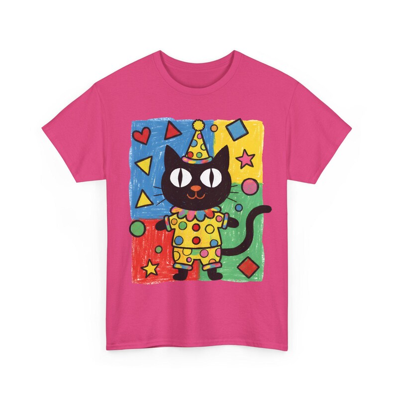 Kawaii Kidcore Clowncore Unisex Cotton Tee | Aesthetic Hand Drawn Look Shirt | Funky Black Cat Lover Gift Heliconia