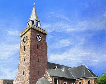 Print or cards or postcards of original Oil painting by Laura Rispoli Old High Church Inverness Scotland historical stone building