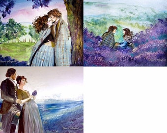 3 5x7 glossy art card prints of paintings by Laura Rispoli - 1 of each of the pictured art on postcards
