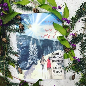 5x7 Greeting Cards with envelopes of watercolor painting by Laura Rispoli Snow and Sunshine Winter Forest Set Christmas Holiday Notecards image 3