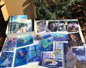 16 folded cards w/envelopes of 16 different paintings by Laura Rispoli Scottish thistles bees outlander inspired original art notecards