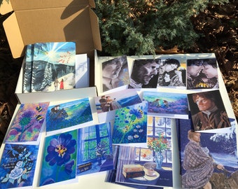 25 folded cards w/envelopes of 16 different paintings by Laura Rispoli Scottish thistles bees outlander inspired original art notecards