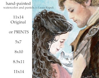 Original, print, or cards or postcards of watercolor or art Prints of painting by Laura Rispoli Wee Gray Kitten Love art cute portrait cat