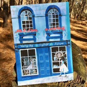 Impression ou cartes postales représentant la peinture de Laura Rispoli, boutique vintage Forget Me Not Antiques, ou cartes, aquarelle, art pastel, jardinières
