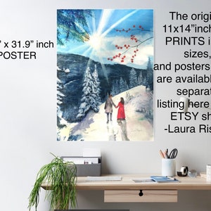 5x7 Greeting Cards with envelopes of watercolor painting by Laura Rispoli Snow and Sunshine Winter Forest Set Christmas Holiday Notecards image 4