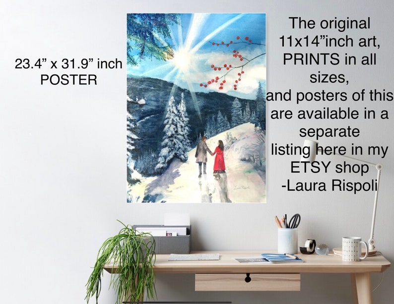 5x7 Greeting Cards with envelopes of watercolor painting by Laura Rispoli Snow and Sunshine Winter Forest Set Christmas Holiday Notecards image 4