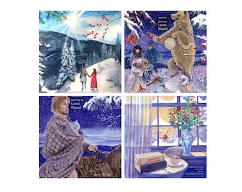 5x7 Greeting Cards with envelopes of watercolor paintings by Laura Rispoli winter snow woodland Ridge Forest Set Christmas Holiday Notecards