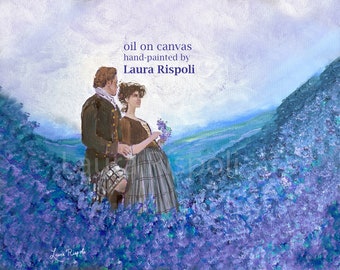 Print or cards or postcards of Oil painting by Laura Rispoli art Scottish Highlands Heather Bouquet art prints romantic couple landscapes