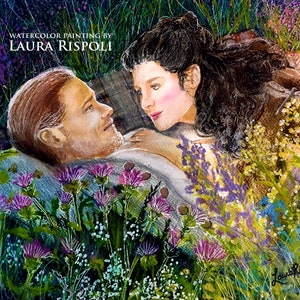 Impression ou cartes ou cartes postales de peinture à l'aquarelle de Laura Rispoli - Art Wee Herbs Wildflower Meadow, chardons écossais