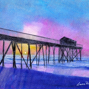 Druck von Belmar NJ Pier Aquarellmalerei von Laura Rispoli New Jersey Beach Shore Art druckt Postkarten oder Karten