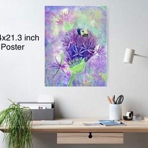 Original or Print or cards of painting by Laura Rispoli Happy Bumblebee on allium flower purple thistle lavender wildflower watercolor art image 6