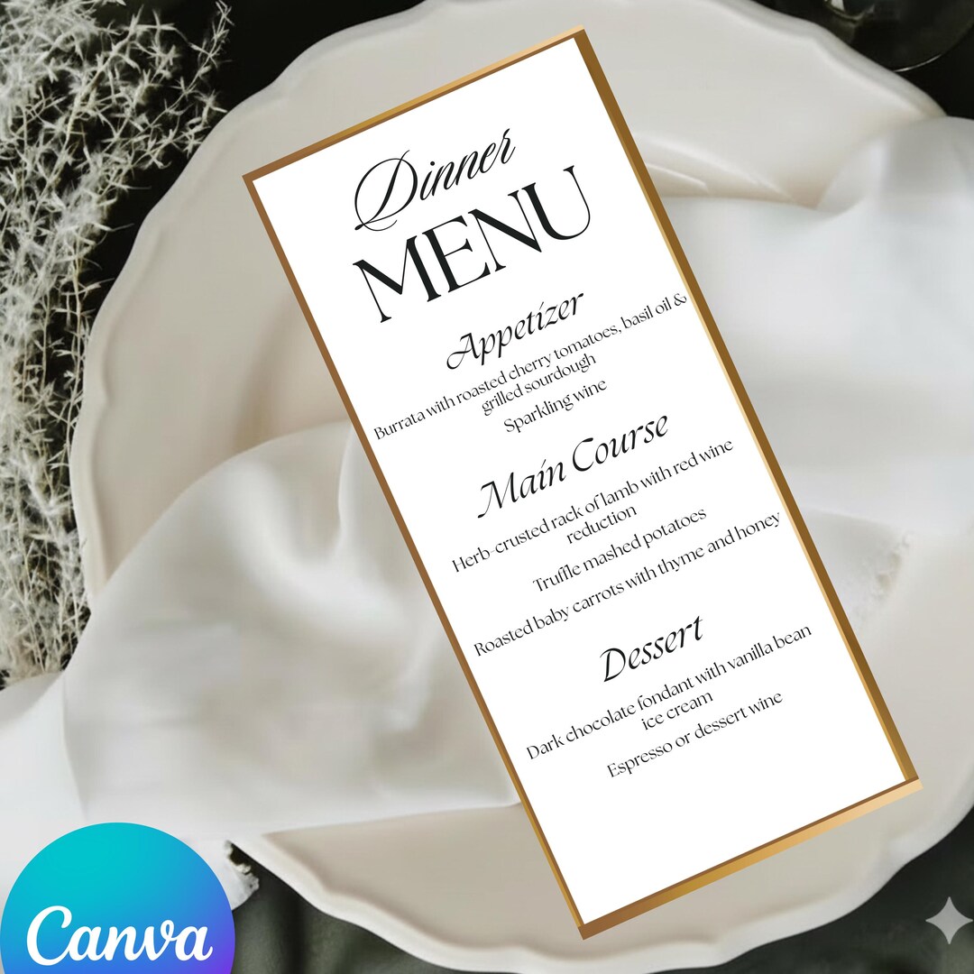 Elegant Wedding Menu Template | Classic Dinner Menu (printable PDF) - Etsy