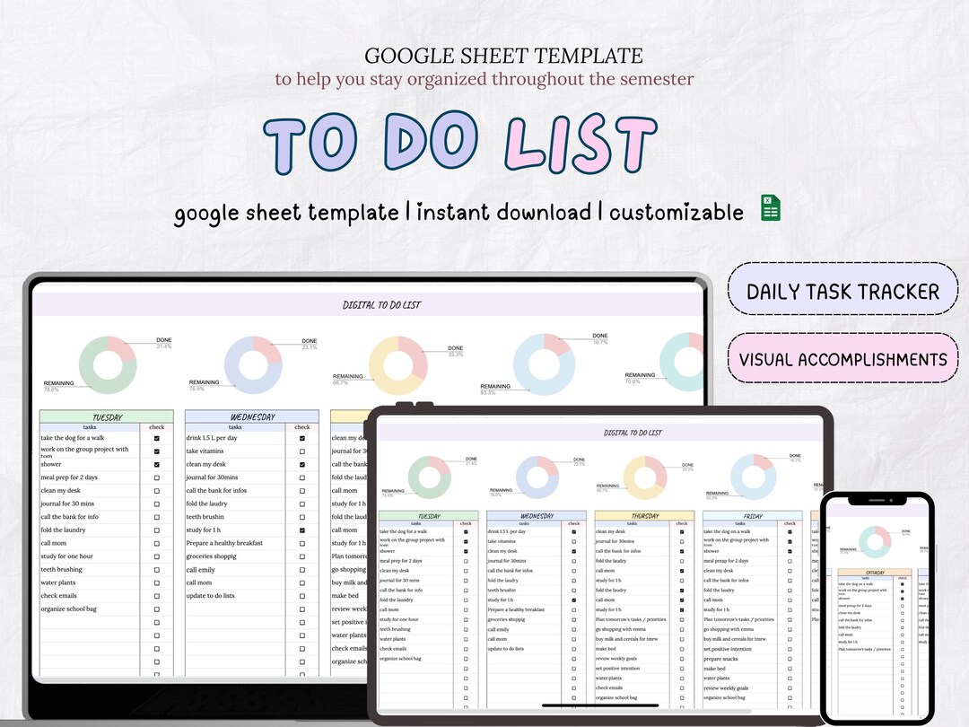 Pastel to Do List Google Sheet, Daily Task Tracker (digital Download ...