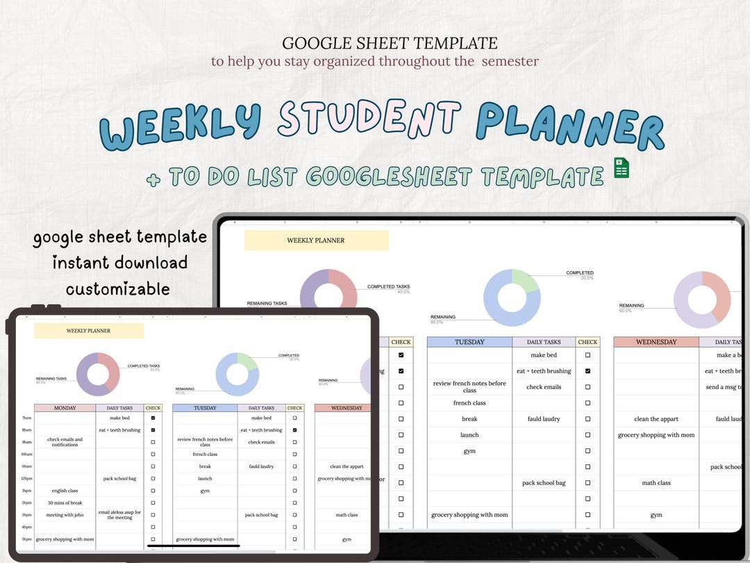 Weekly Planner Googlesheet Template , Pastel Colors , Everyday Habit ...