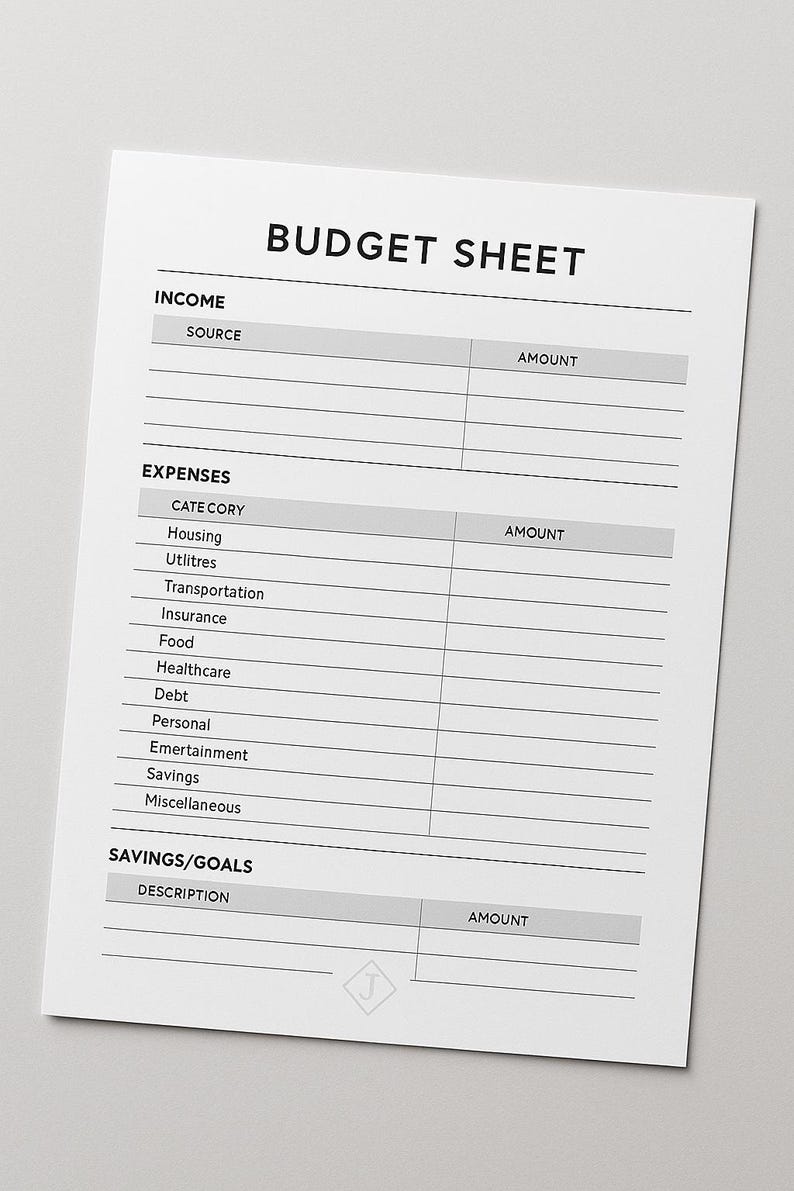 Monthly Budget Sheet Printable | Minimalist Budget Planner | Expense ...