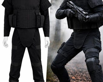 Shadow Trooper Cosplay Costume | Star Wars Imperial Black Flight Suit with Vest & Cummerbund | Shadow Trooper Soft Parts Replica Outfit