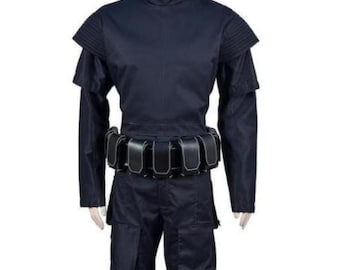 Traje de vuelo para cosplay de Boba Fett, traje personalizado negro de Star Wars, traje de cazarrecompensas con cinturón marrón Mando.