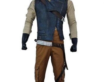 Disfraz completo de Cal Kestis inspirado en un superviviente Jedi: camisa, pantalón y cinturón con funda.
