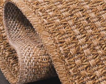Basket Weave Jute Effect Rug Indoor Outdoor Non Slip Washable Polypropylene Carpet Natural Look Minimalist Patio Garden Rug