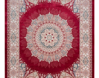Roter Persischer Stil Teppich Vintage Orientteppich Blumenmedaillon Design Traditioneller Wohnzimmerteppich Luxus Schlafzimmerdekor Fransenteppich
